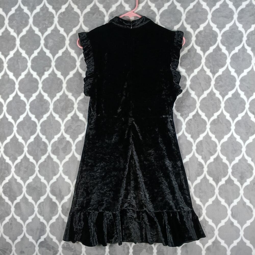 Storia Dress Women Size Medium Black Crushed Velvet Goth Lace Ruffle Deep V - Picture 4 of 10